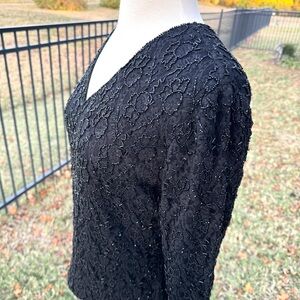 💖 Classic Creations Black Beaded V-Neck Top, 3/4 Sleeves